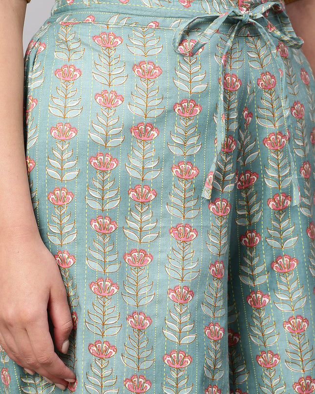 Women's Cotton Printed Loose Fit Flared Wide Leg Palazzo Pants