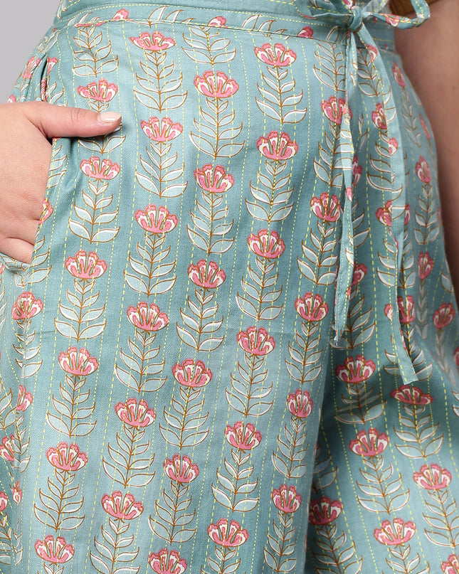 Women's Cotton Printed Loose Fit Flared Wide Leg Palazzo Pants