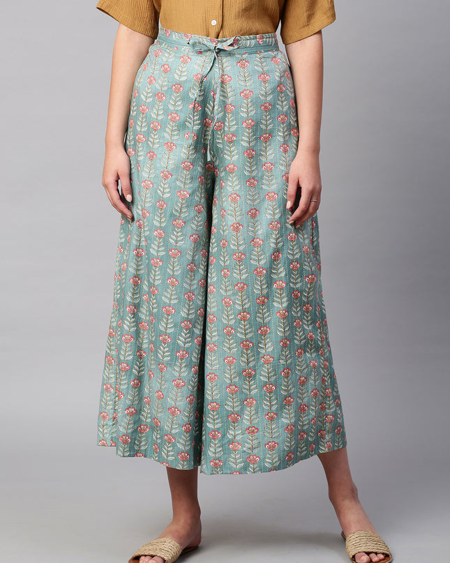 Women's Cotton Printed Loose Fit Flared Wide Leg Palazzo Pants