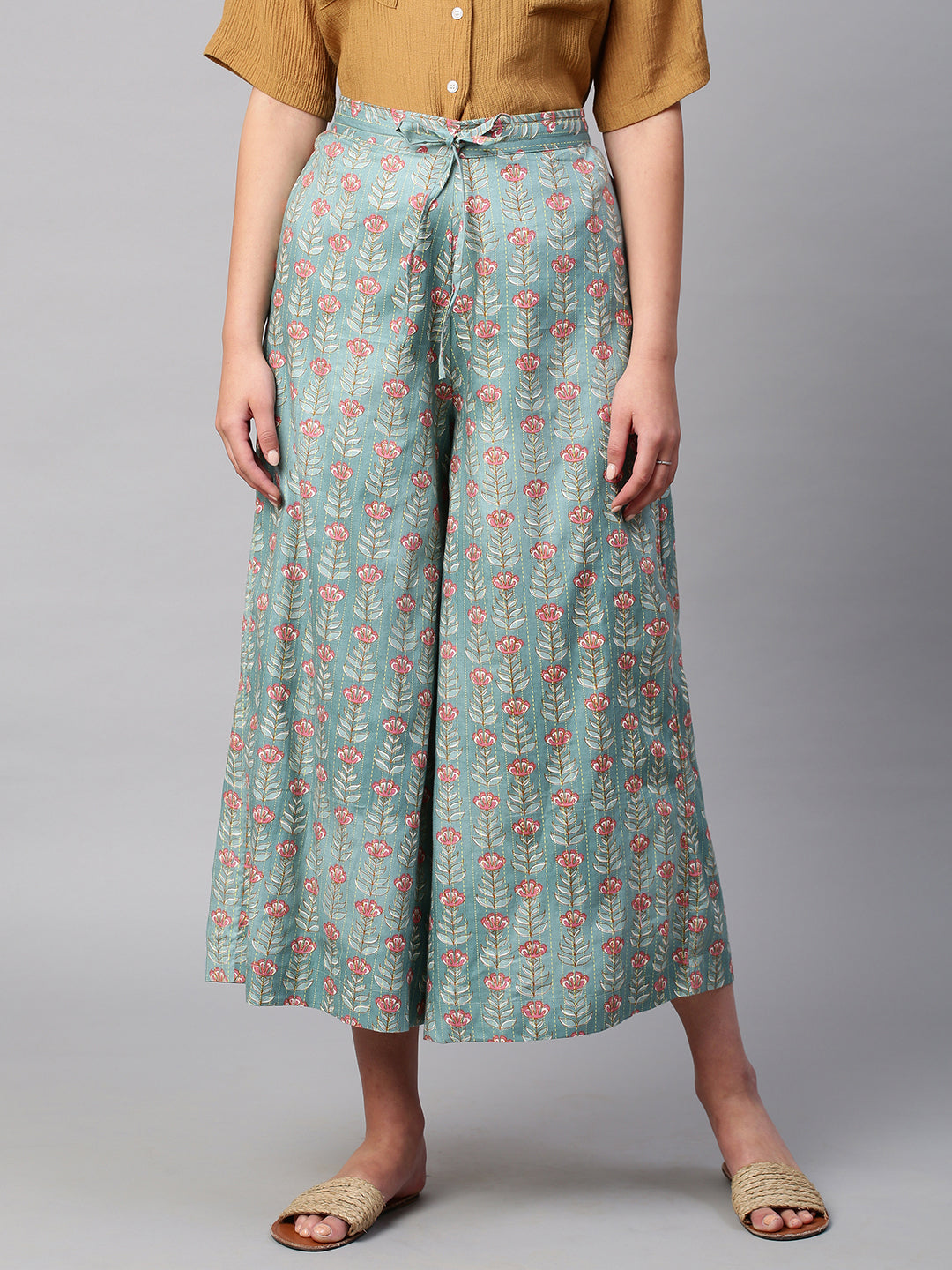 Women's Cotton Printed Loose Fit Flared Wide Leg Palazzo Pants