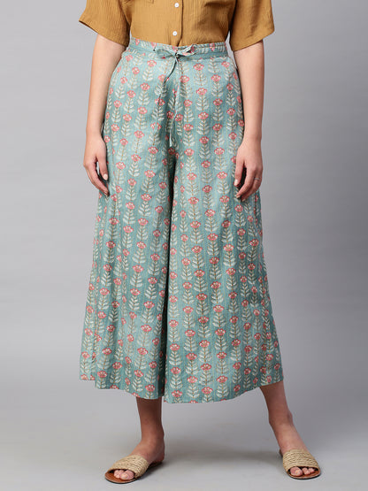 Women's Cotton Printed Loose Fit Flared Wide Leg Palazzo Pants