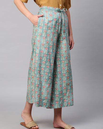 Women's Cotton Printed Loose Fit Flared Wide Leg Palazzo Pants
