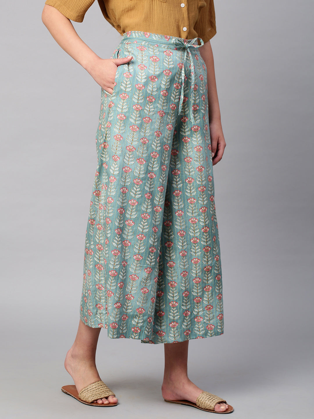 Women's Cotton Printed Loose Fit Flared Wide Leg Palazzo Pants
