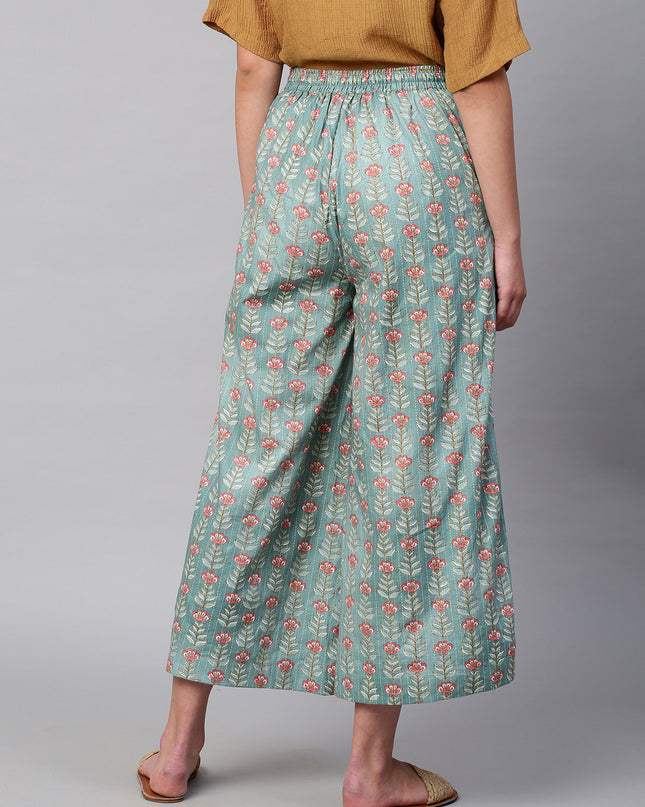 Women's Cotton Printed Loose Fit Flared Wide Leg Palazzo Pants