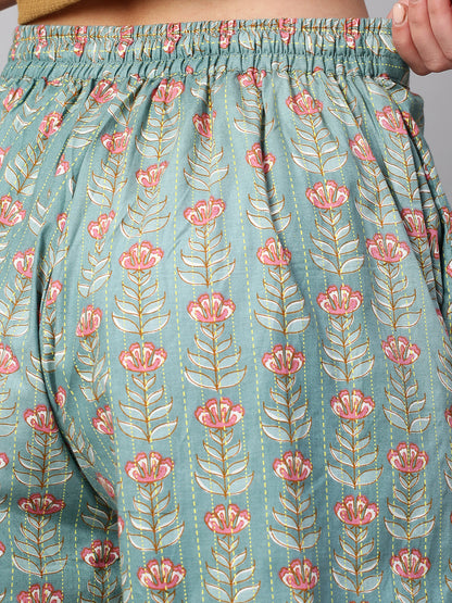 Women's Cotton Printed Loose Fit Flared Wide Leg Palazzo Pants
