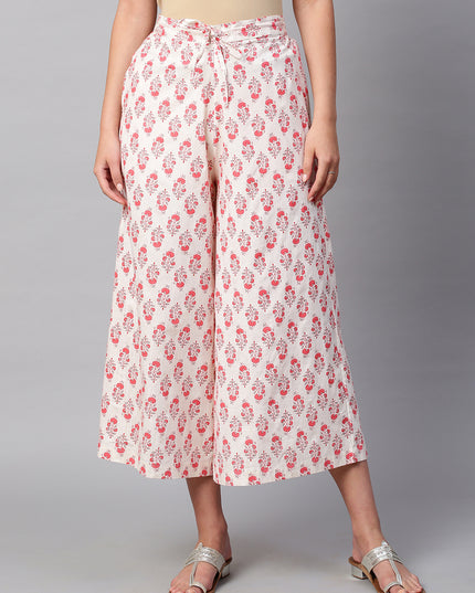 Women's Cotton Printed Loose Fit Flared Wide Leg Palazzo Pants
