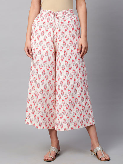 Women's Cotton Printed Loose Fit Flared Wide Leg Palazzo Pants