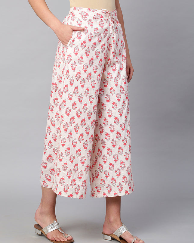 Women's Cotton Printed Loose Fit Flared Wide Leg Palazzo Pants