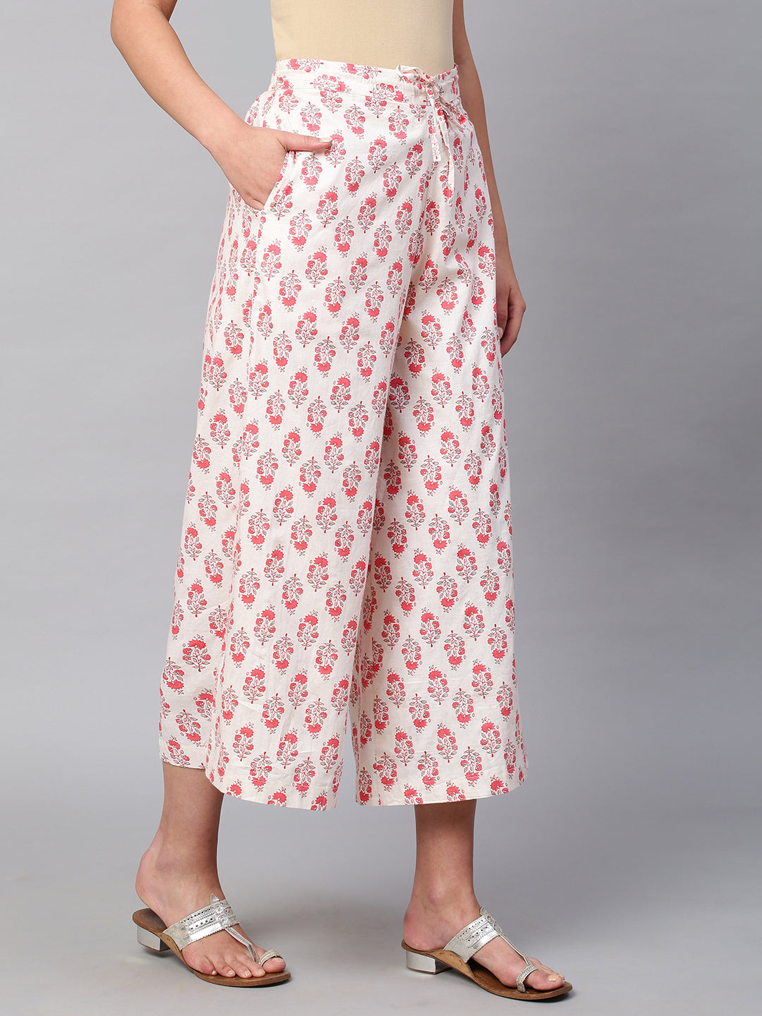 Women's Cotton Printed Loose Fit Flared Wide Leg Palazzo Pants
