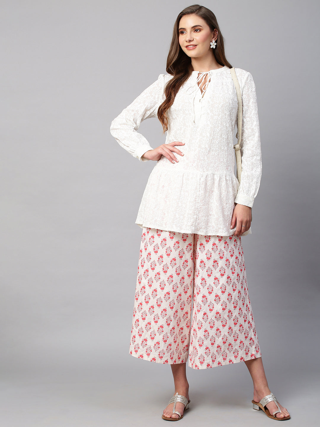 Women's Cotton Printed Loose Fit Flared Wide Leg Palazzo Pants