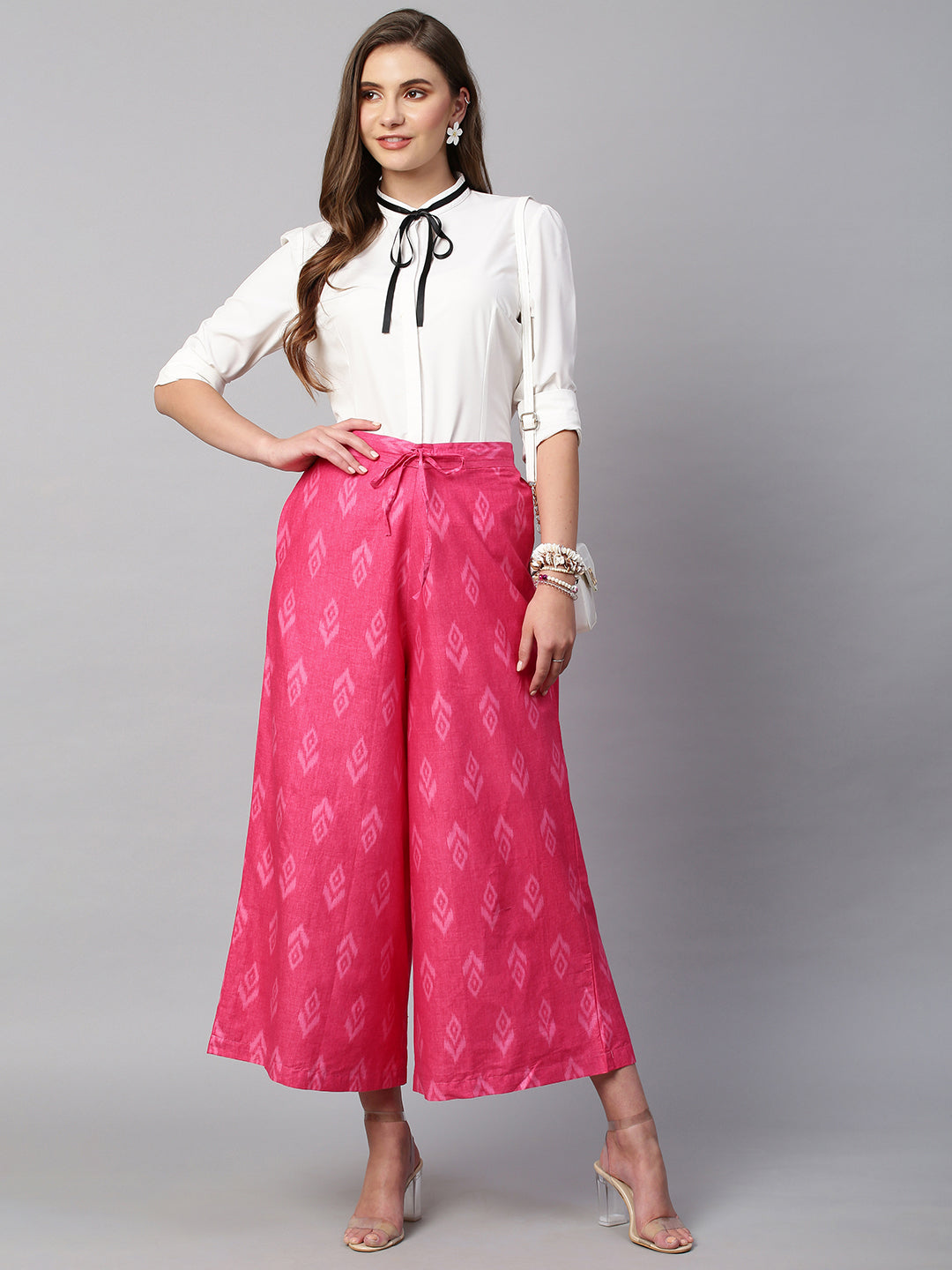 Women's Cotton Printed Loose Fit Flared Wide Leg Palazzo Pants