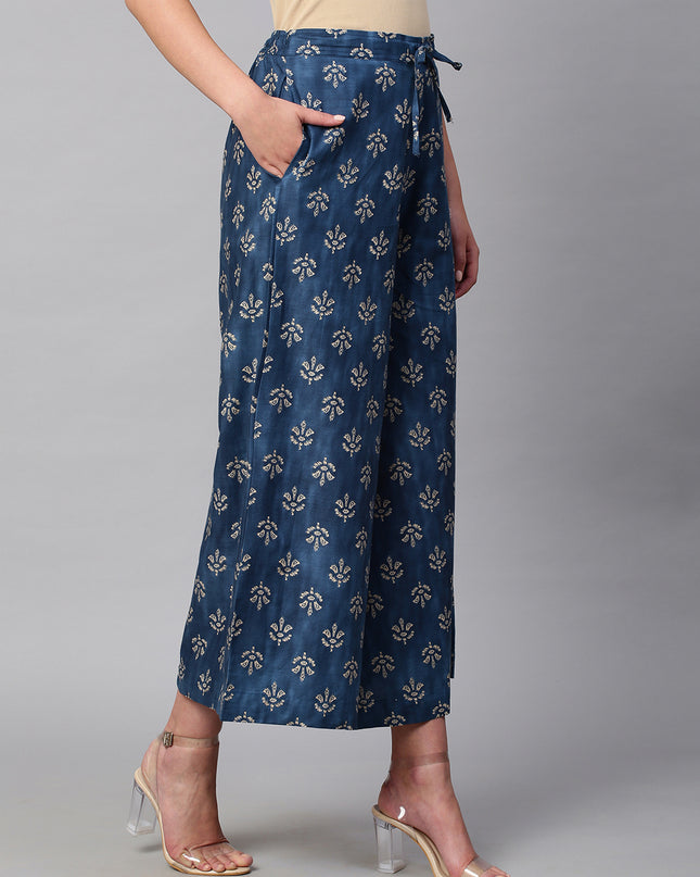 Women's Cotton Printed Loose Fit Flared Wide Leg Palazzo Pants