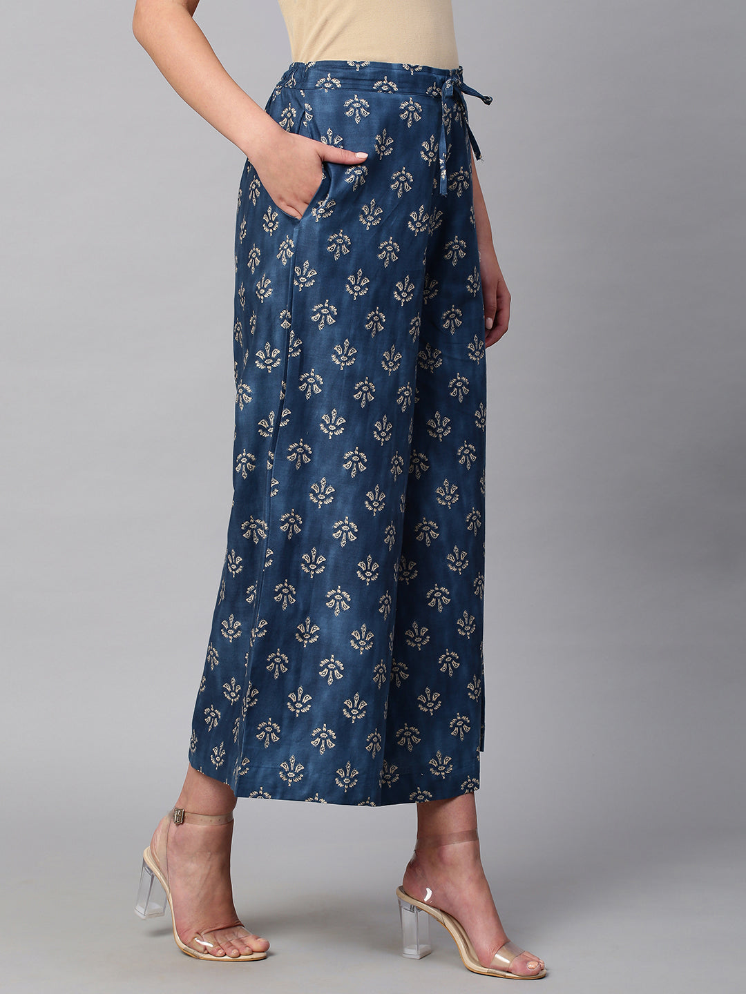 Women's Cotton Printed Loose Fit Flared Wide Leg Palazzo Pants