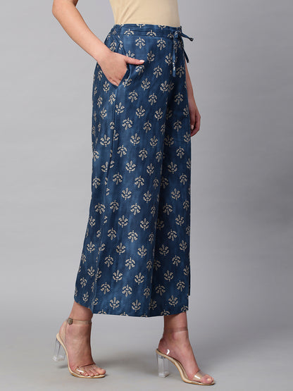 Women's Cotton Printed Loose Fit Flared Wide Leg Palazzo Pants