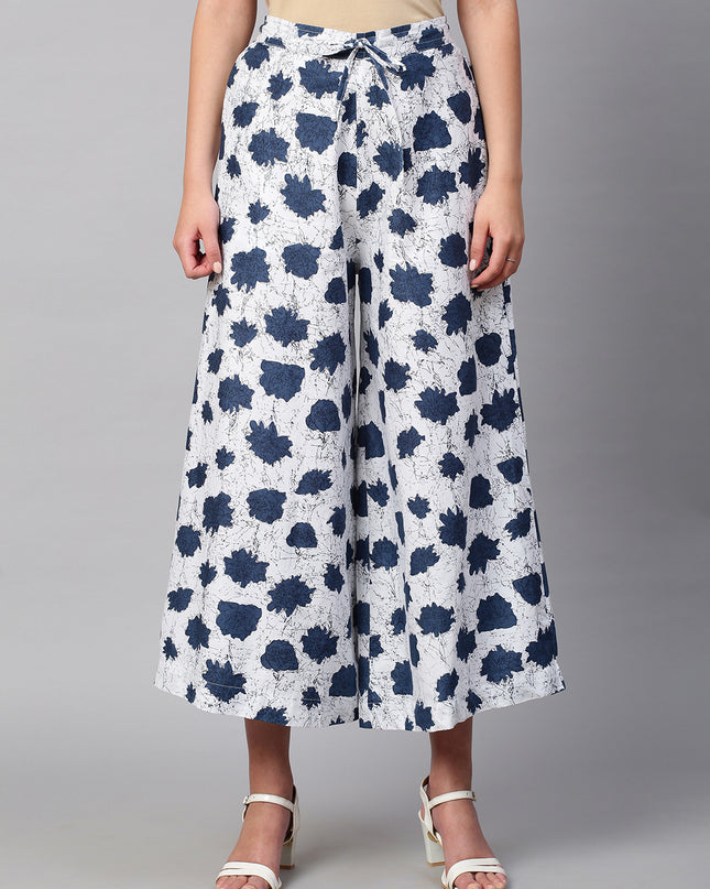 Women's Cotton Printed Loose Fit Flared Wide Leg Palazzo Pants