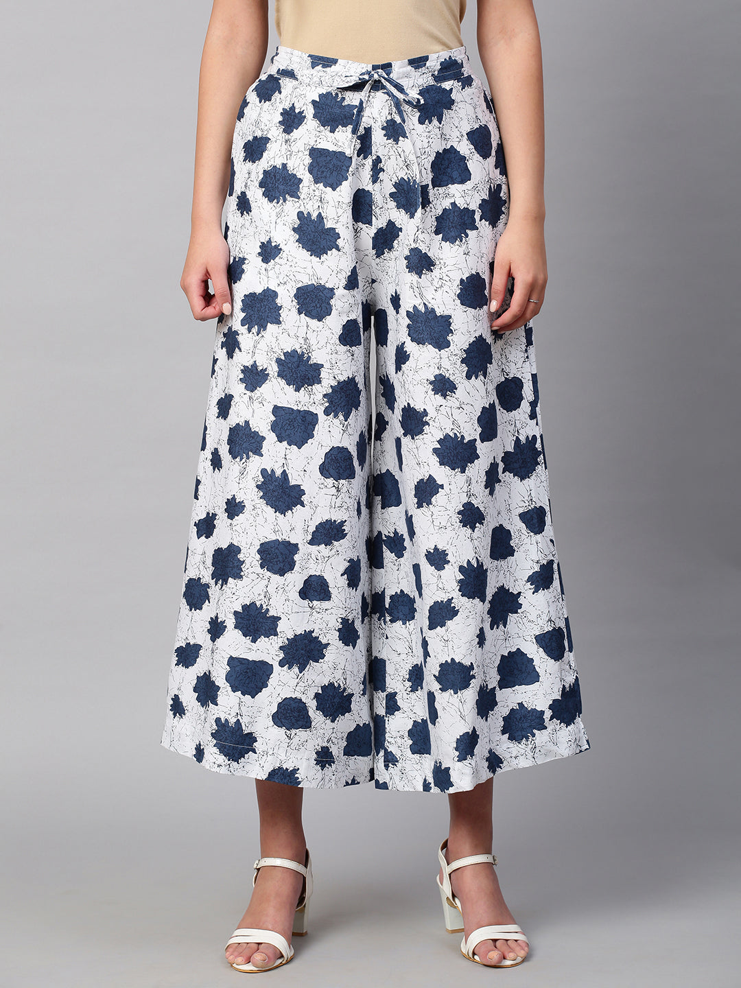 Women's Cotton Printed Loose Fit Flared Wide Leg Palazzo Pants