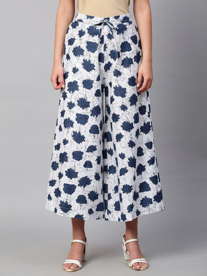 Women's Cotton Printed Loose Fit Flared Wide Leg Palazzo Pants