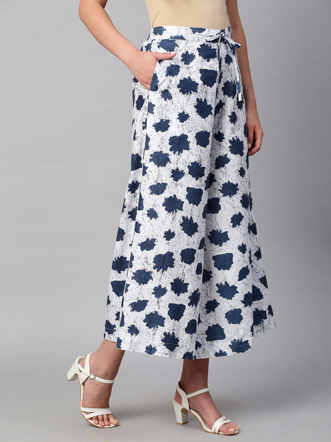 Women's Cotton Printed Loose Fit Flared Wide Leg Palazzo Pants