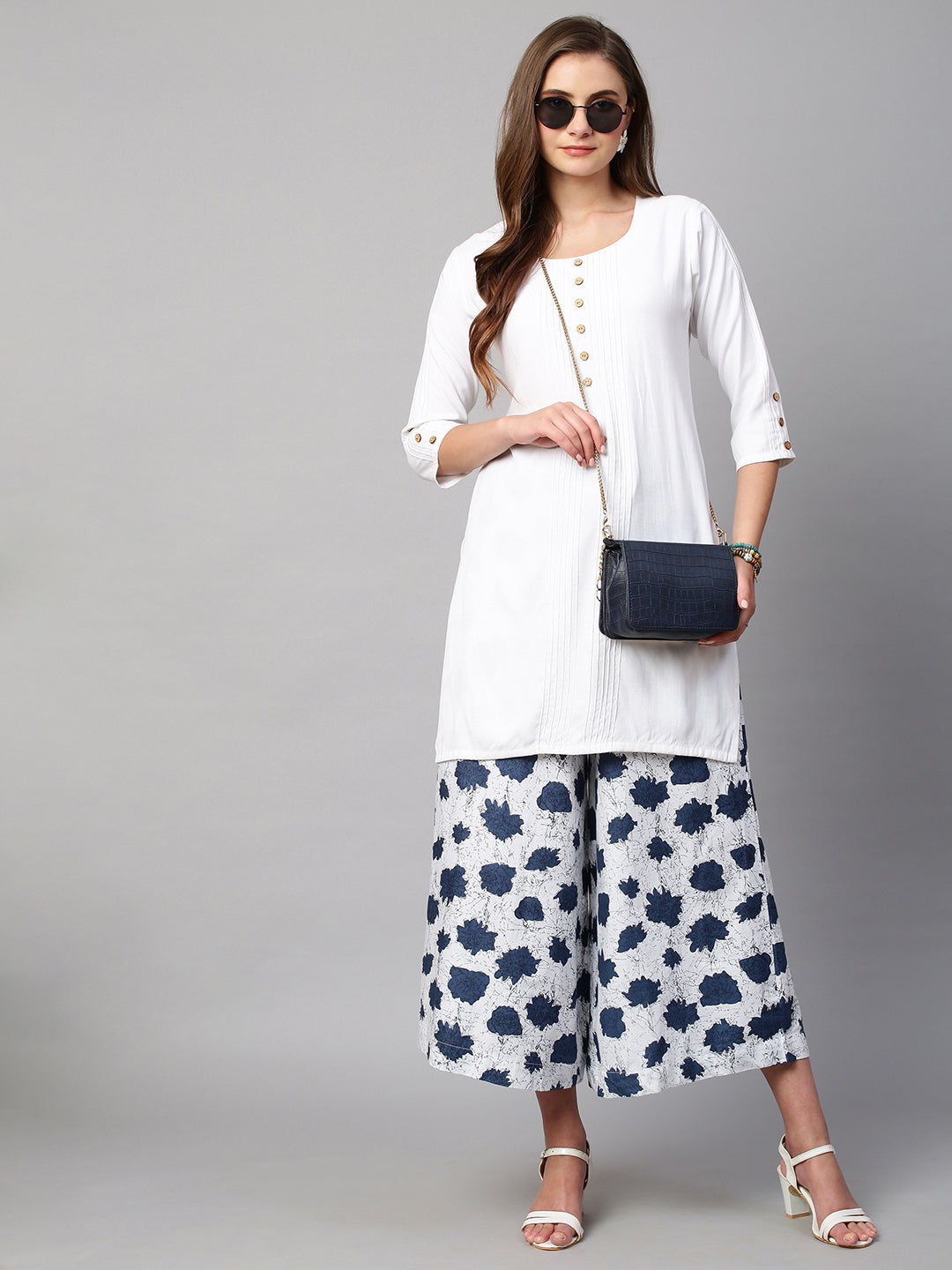Women's Cotton Printed Loose Fit Flared Wide Leg Palazzo Pants