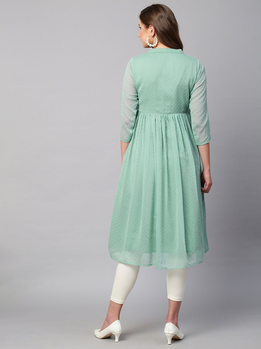 RATAN Women's Chiffon Self Design Flared Kurta