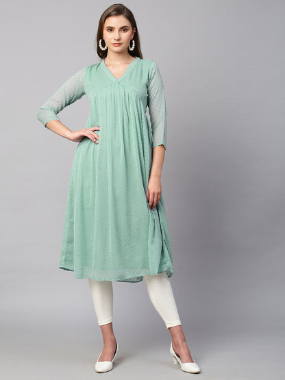 RATAN Women's Chiffon Self Design Flared Kurta