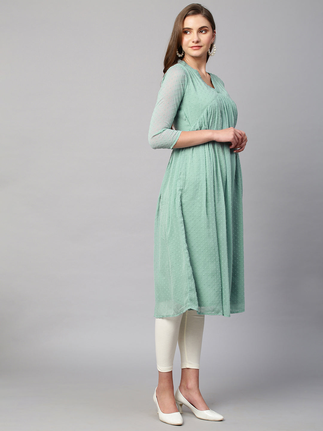 RATAN Women's Chiffon Self Design Flared Kurta