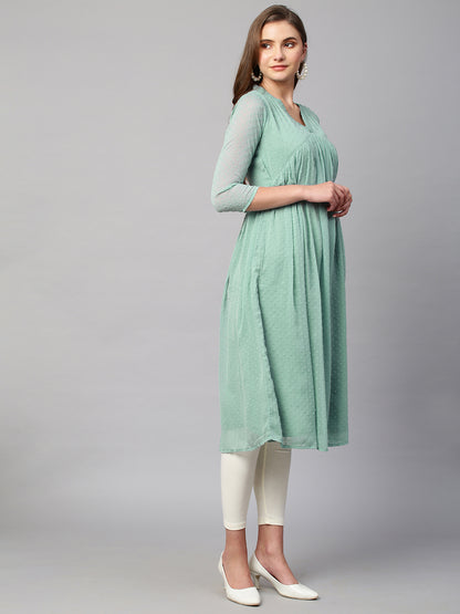 RATAN Women's Chiffon Self Design Flared Kurta