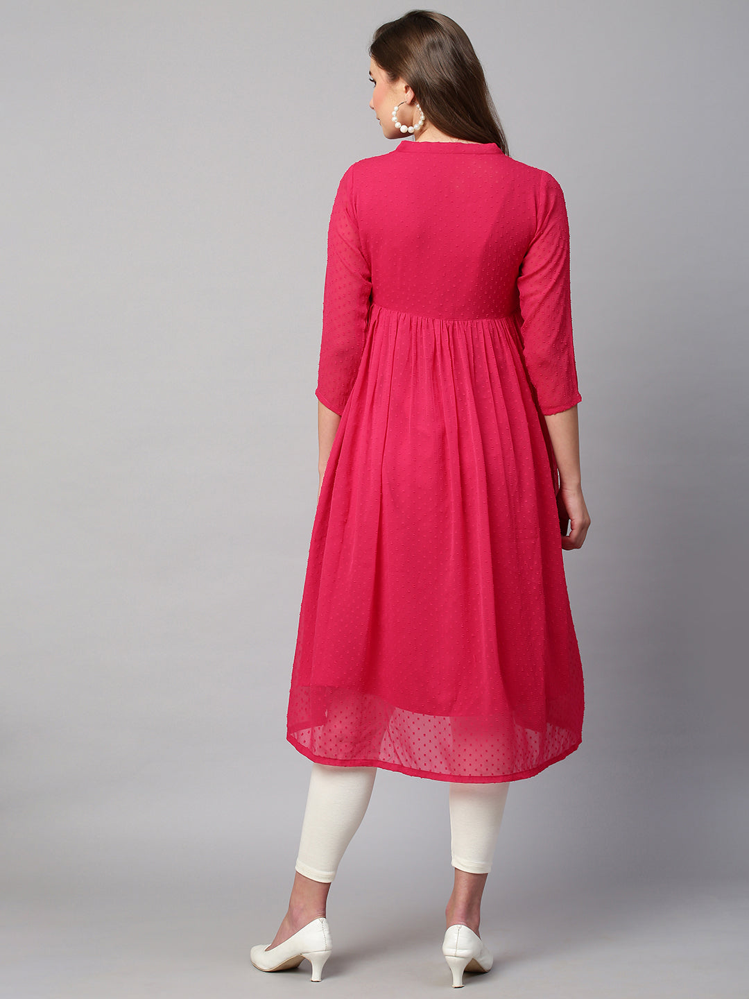 RATAN Women's Chiffon Self Design Flared Kurta