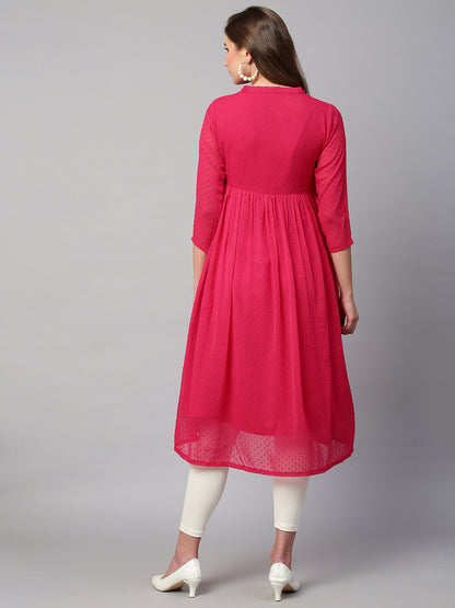 RATAN Women's Chiffon Self Design Flared Kurta