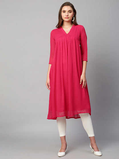 RATAN Women's Chiffon Self Design Flared Kurta