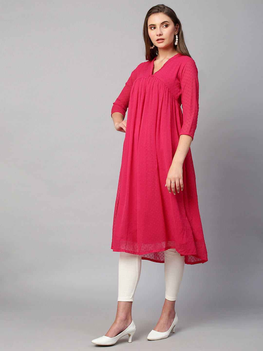 RATAN Women's Chiffon Self Design Flared Kurta