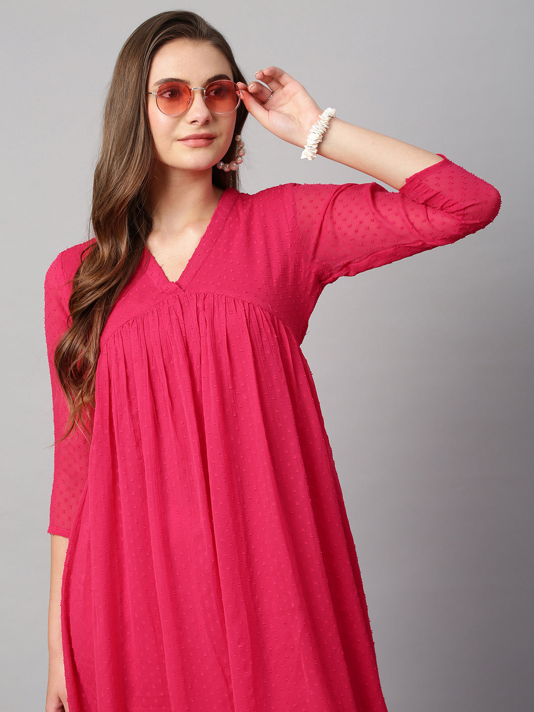RATAN Women's Chiffon Self Design Flared Kurta