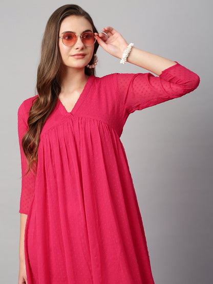 RATAN Women's Chiffon Self Design Flared Kurta