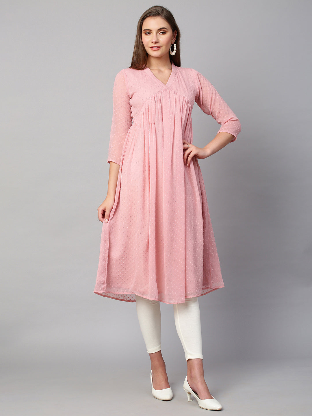 RATAN Women's Chiffon Self Design Flared Kurta