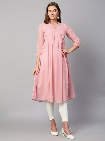 RATAN Women's Chiffon Self Design Flared Kurta