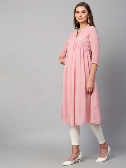 RATAN Women's Chiffon Self Design Flared Kurta