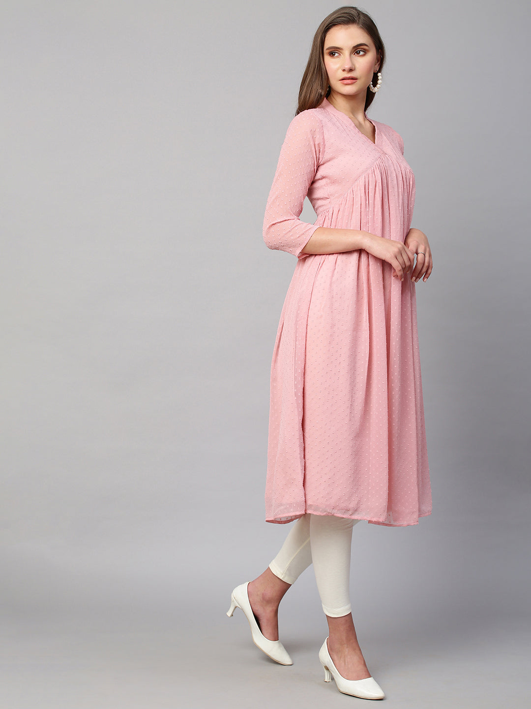 RATAN Women's Chiffon Self Design Flared Kurta