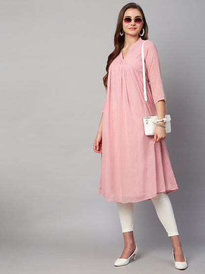 RATAN Women's Chiffon Self Design Flared Kurta