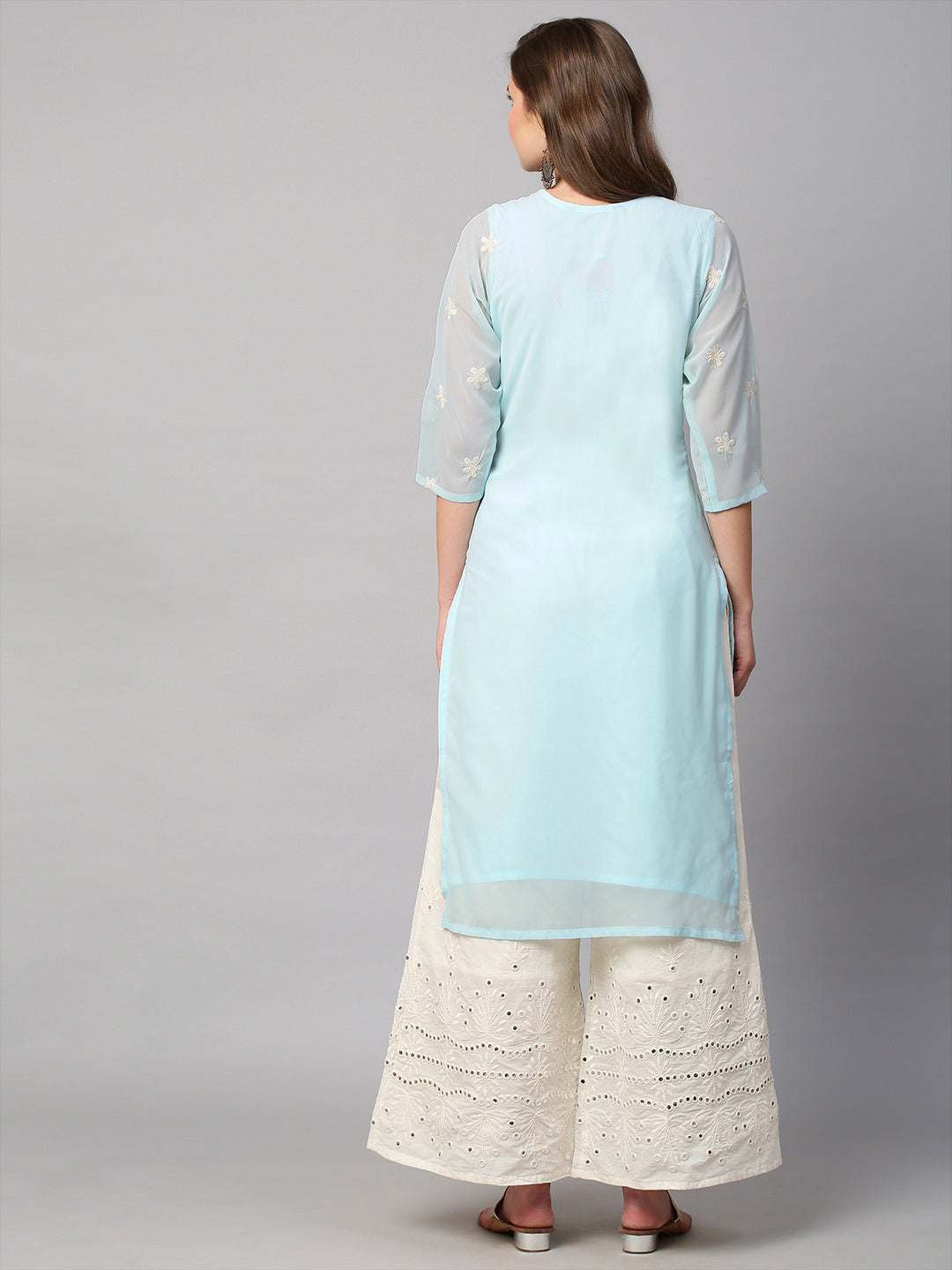 Women's Georgette Straight Lucknowi Chikankari Ethinic Wear Kurta