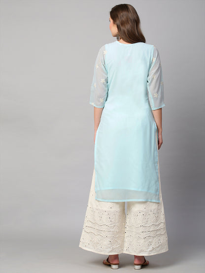 Women's Georgette Straight Lucknowi Chikankari Ethinic Wear Kurta