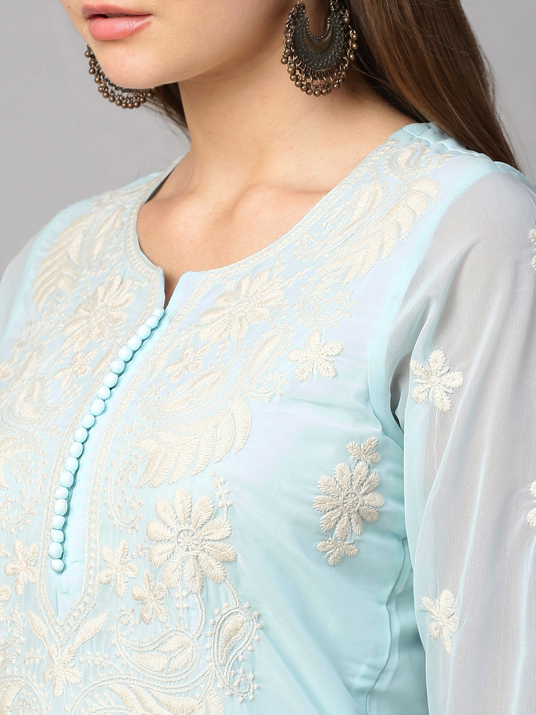 Women's Georgette Straight Lucknowi Chikankari Ethinic Wear Kurta
