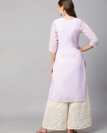 Women's Georgette Straight Lucknowi Chikankari Ethinic Wear Kurta