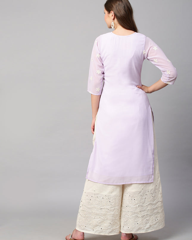Women's Georgette Straight Lucknowi Chikankari Ethinic Wear Kurta