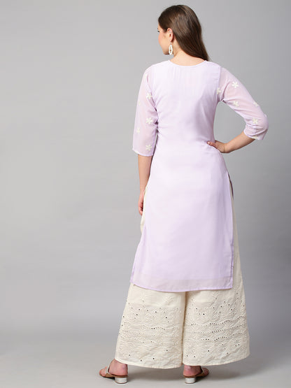 Women's Georgette Straight Lucknowi Chikankari Ethinic Wear Kurta