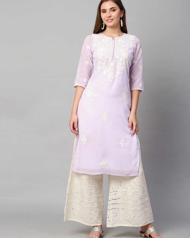 Women's Georgette Straight Lucknowi Chikankari Ethinic Wear Kurta