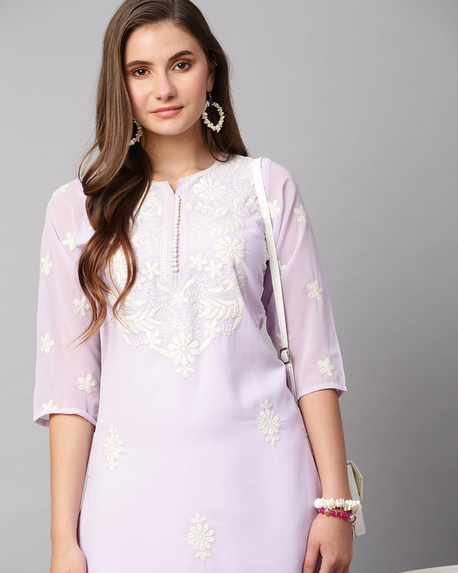 Women's Georgette Straight Lucknowi Chikankari Ethinic Wear Kurta