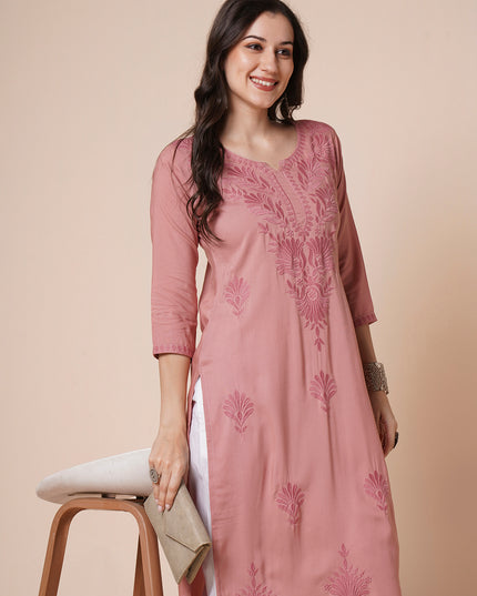 Rayon Straight Lucknowi Chikankari Ethnic Wear Kurta