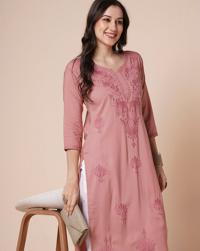 Rayon Straight Lucknowi Chikankari Ethnic Wear Kurta