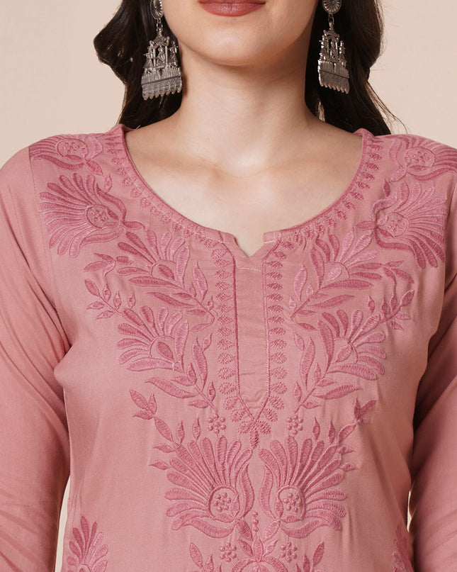 Rayon Straight Lucknowi Chikankari Ethnic Wear Kurta