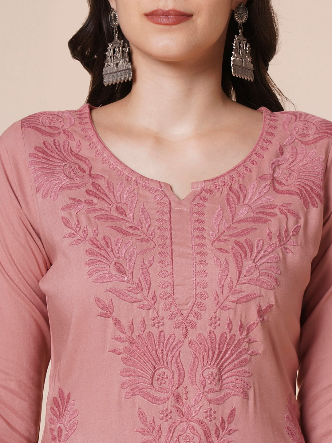 Rayon Straight Lucknowi Chikankari Ethnic Wear Kurta